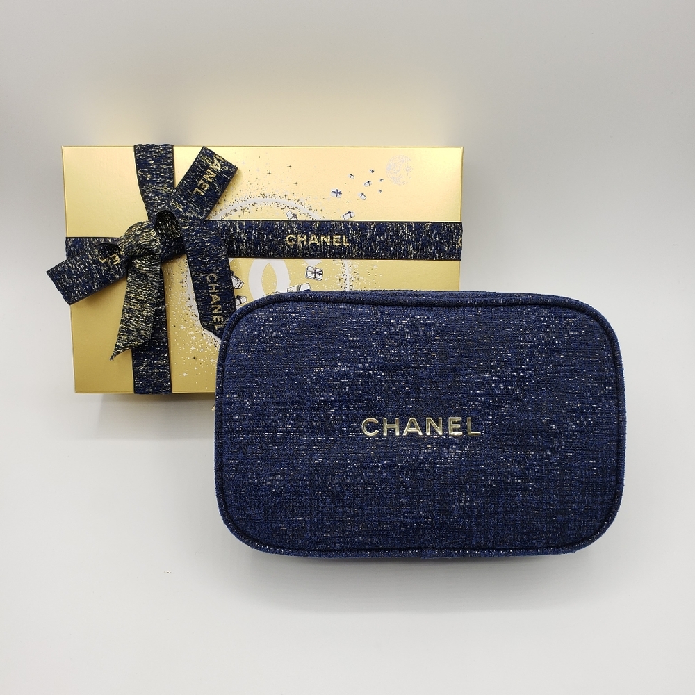 Authentic Chanel cosmetic bag blue